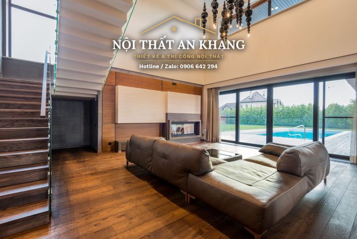 Phòng khách biệt thự hồ bơi – lò sưởi – góc 2