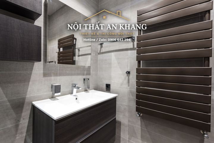 Phòng tắm biệt thự – tủ lavabo gỗ tối – góc 3
