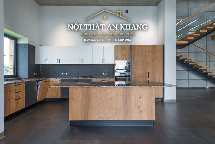 Bếp đảo gỗ biệt thự ven hồ – góc 3