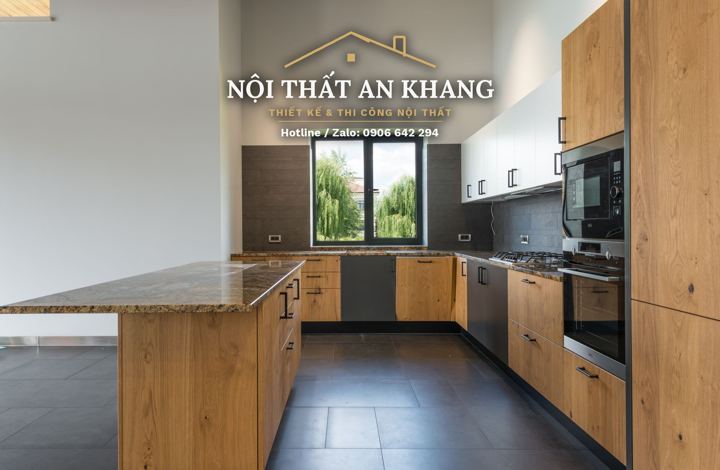 Bếp đảo gỗ biệt thự ven hồ – góc 5