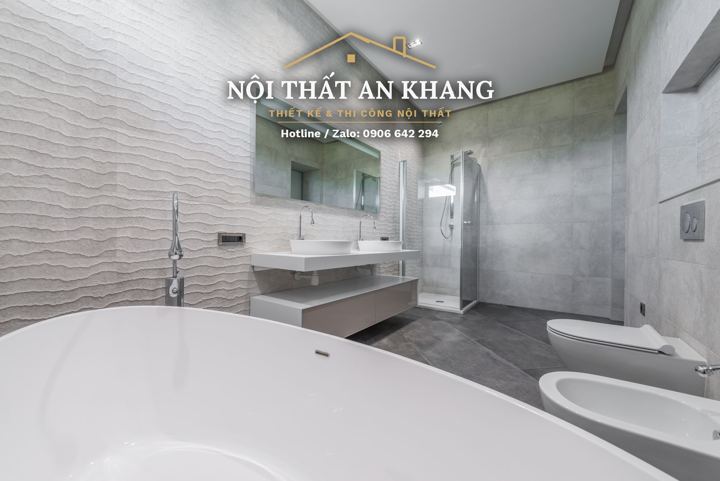 Phòng tắm biệt thự ven hồ – bồn tắm đứng – mẫu thiết kế nội thất biệt thự