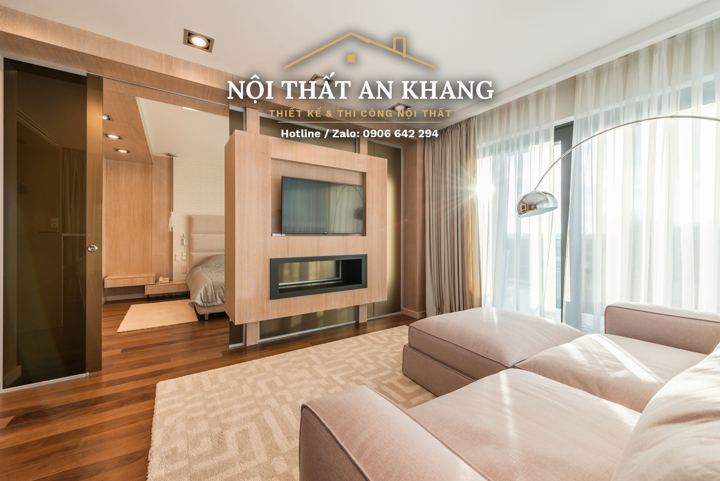 Phòng khách căn hộ cao cấp tông gỗ – góc 3