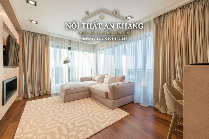 Phòng khách căn hộ cao cấp tông gỗ – góc 5