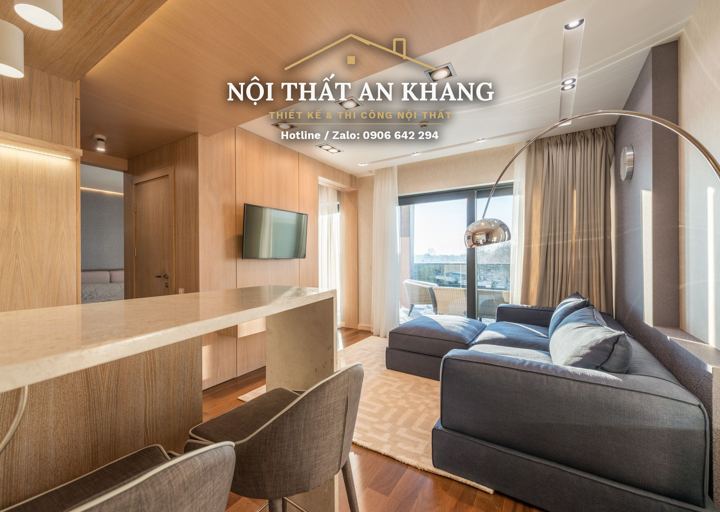 Phòng khách căn hộ cao cấp tông gỗ – góc 7
