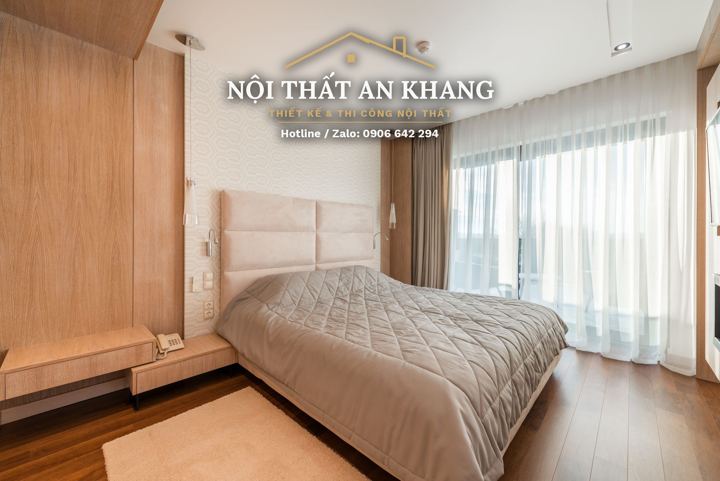 Phòng ngủ căn hộ cao cấp view kính – mẫu thiết kế nội thất căn hộ