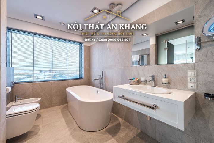 Phòng tắm căn hộ cao cấp bồn đứng – mẫu thiết kế nội thất căn hộ
