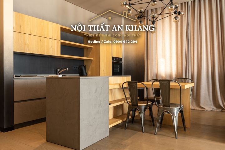 Phòng khách – bếp căn hộ gỗ sồi – góc 5