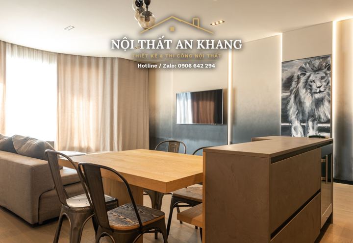 Phòng khách – bếp căn hộ gỗ sồi – góc 6