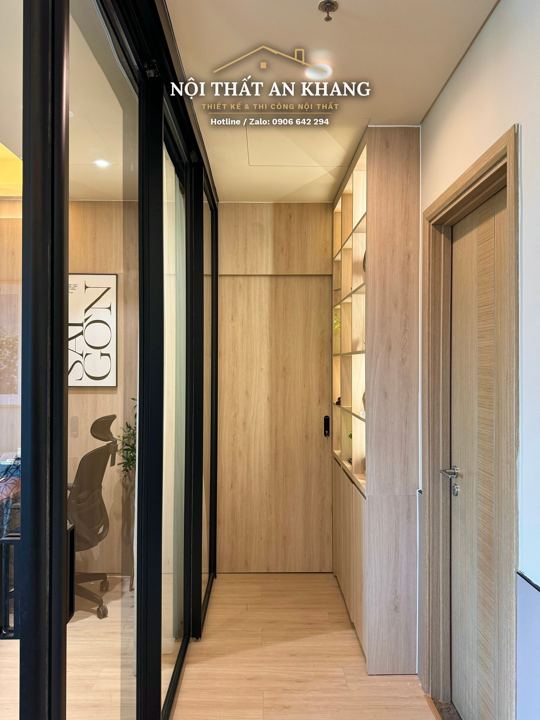 Căn hộ Japandi gỗ sồi – phòng làm việc vách kính – góc 6