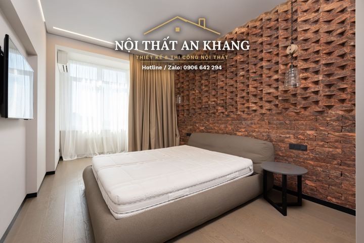 Phòng ngủ tường gạch trang trí – mẫu thiết kế nội thất căn hộ