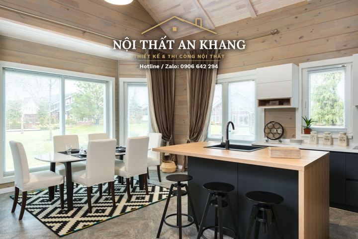 Bếp & bàn ăn nhà phố – tủ đen phối gỗ – góc 6