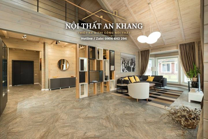 Phòng khách nhà phố ốp gỗ – gác lửng – mẫu thiết kế nội thất nhà phố