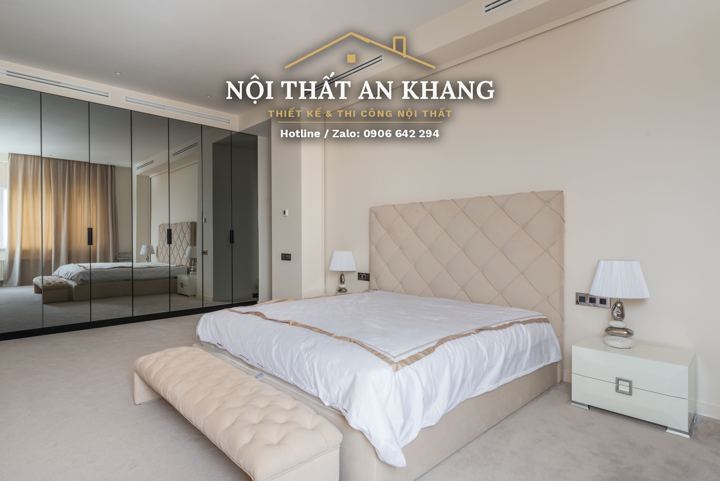 Phòng ngủ master tông kem – mẫu thiết kế nội thất căn hộ