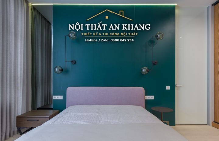 Phòng ngủ tường xanh rêu – mẫu thiết kế Nội Thất An Khang