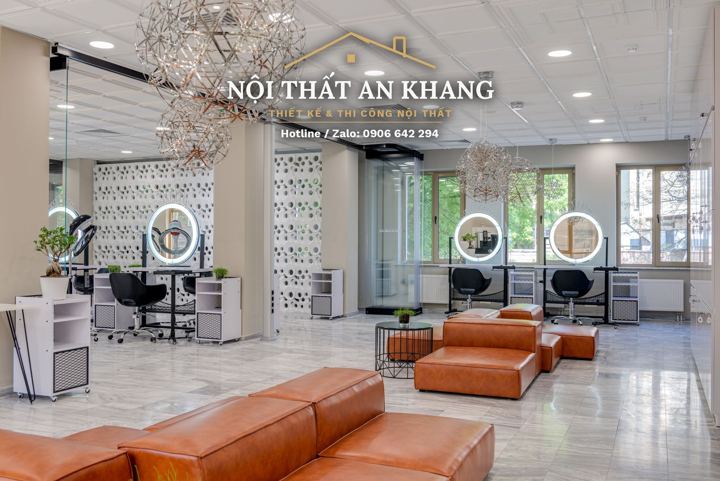 Salon tóc – khu chờ sofa da – góc 4