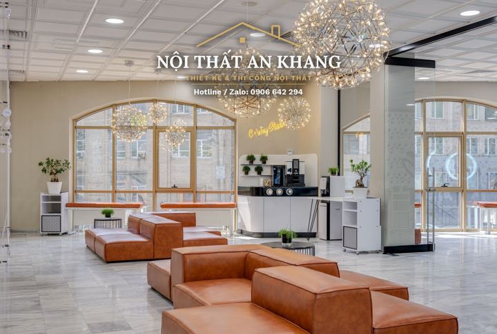 Salon tóc – khu chờ sofa da – góc 5