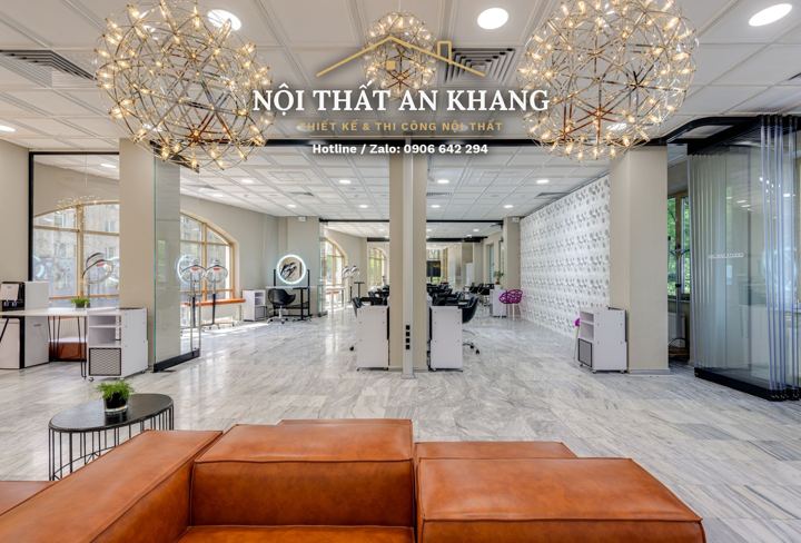 Salon tóc – khu chờ sofa da – góc 8