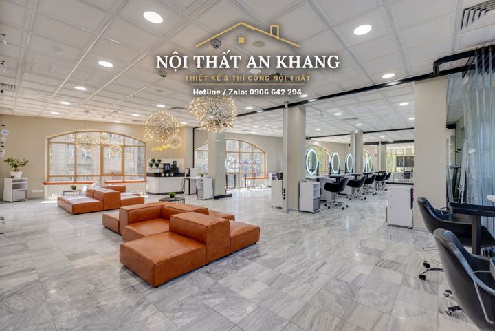 Salon tóc – khu chờ sofa da – góc 9