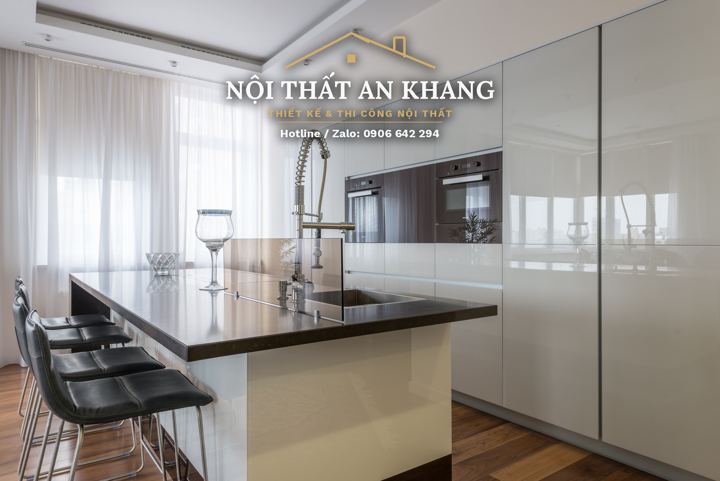 Tủ bếp Acrylic trắng bóng – góc 3